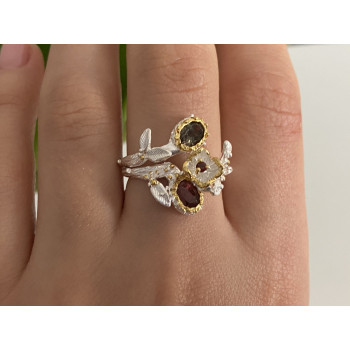 Sky Jewelry Серебряное кольцо с александритом и гранатом