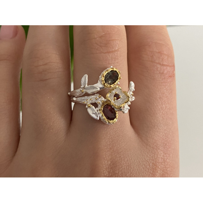 Sky Jewelry Серебряное кольцо с александритом и гранатом