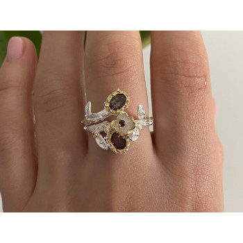 Sky Jewelry Серебряное кольцо с александритом и гранатом