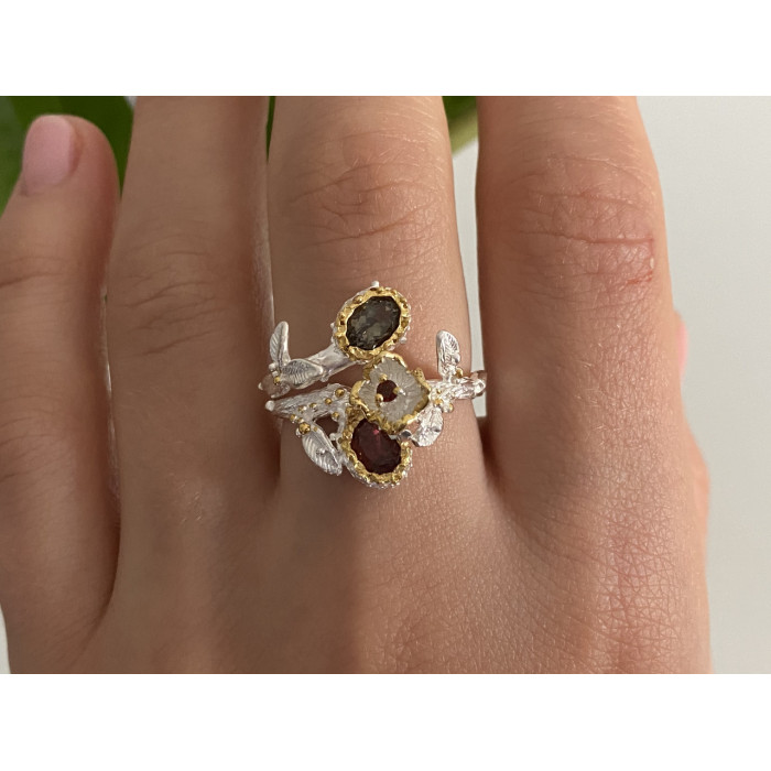 Sky Jewelry Серебряное кольцо с александритом и гранатом