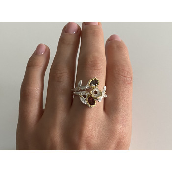 Sky Jewelry Серебряное кольцо с александритом и гранатом