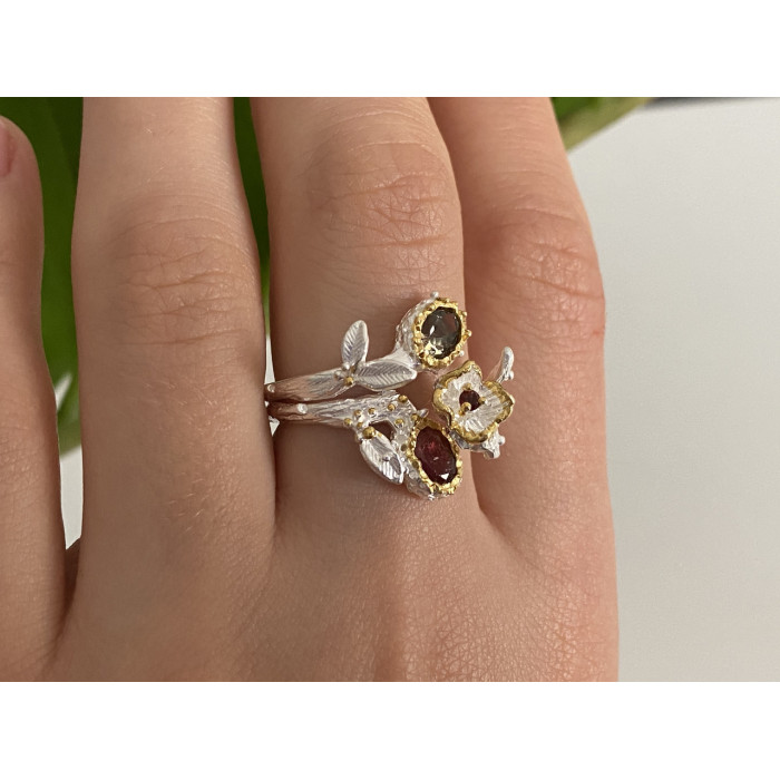 Sky Jewelry Серебряное кольцо с александритом и гранатом