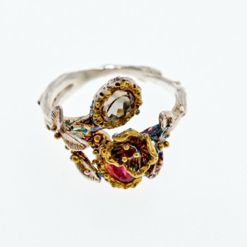 Sky Jewelry Серебряное кольцо с александритом и гранатом