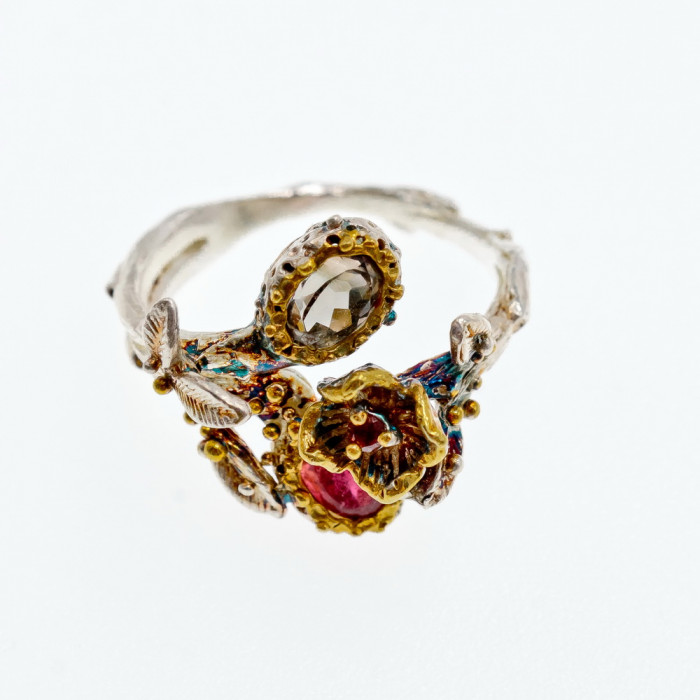 Sky Jewelry Серебряное кольцо с александритом и гранатом