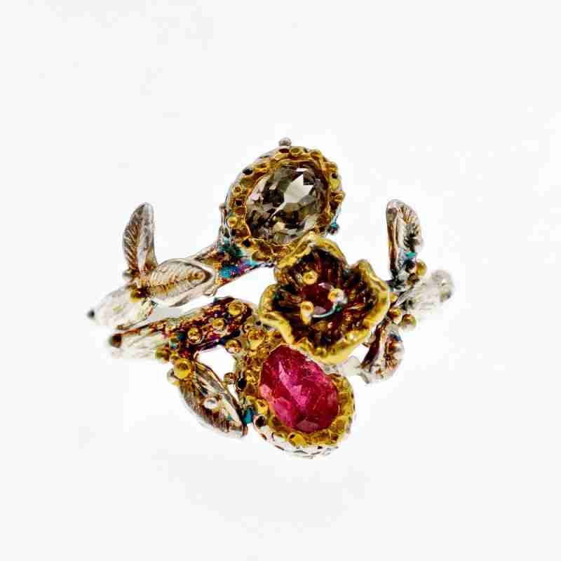 Sky Jewelry Серебряное кольцо с александритом и гранатом
