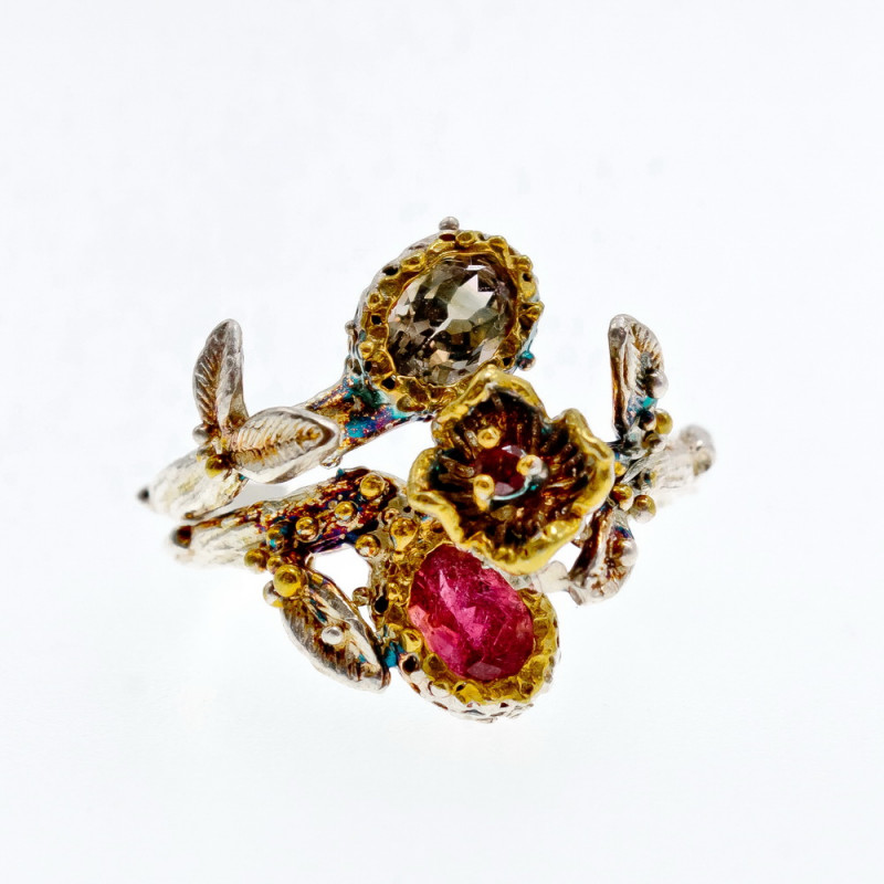 Sky Jewelry Серебряное кольцо с александритом и гранатом