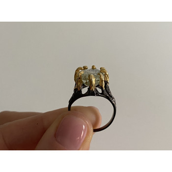 Sky Jewelry Черненое серебро кольцо с зеленым аметистом и гелиодором