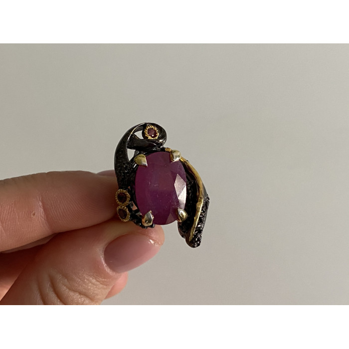 Sky Jewelry Черненое серебро кольцо с рубином  Королева