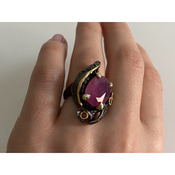 Sky Jewelry Черненое серебро кольцо с рубином  Королева