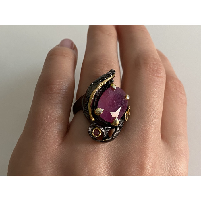 Sky Jewelry Черненое серебро кольцо с рубином  Королева