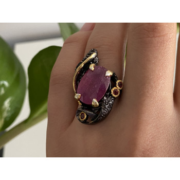 Sky Jewelry Черненое серебро кольцо с рубином  Королева