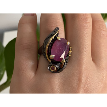 Sky Jewelry Черненое серебро кольцо с рубином  Королева
