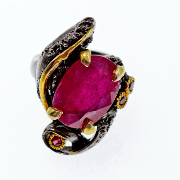 Sky Jewelry Черненое серебро кольцо с рубином  Королева