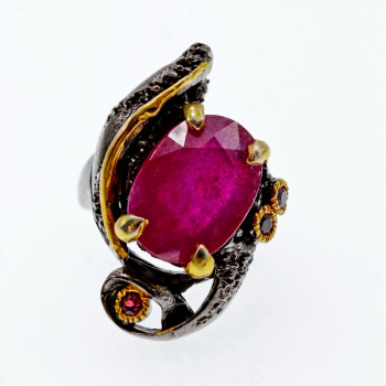 Sky Jewelry Черненое серебро кольцо с рубином  Королева