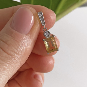 Sky Jewelry Серебряная цепочка с кулоном цитрин и фианиты