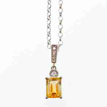 Sky Jewelry Серебряная цепочка с кулоном цитрин и фианиты