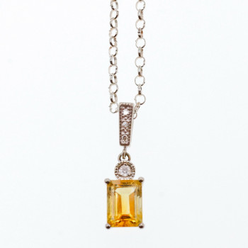 Sky Jewelry Серебряная цепочка с кулоном цитрин и фианиты