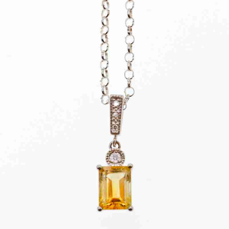 Sky Jewelry Серебряная цепочка с кулоном цитрин и фианиты