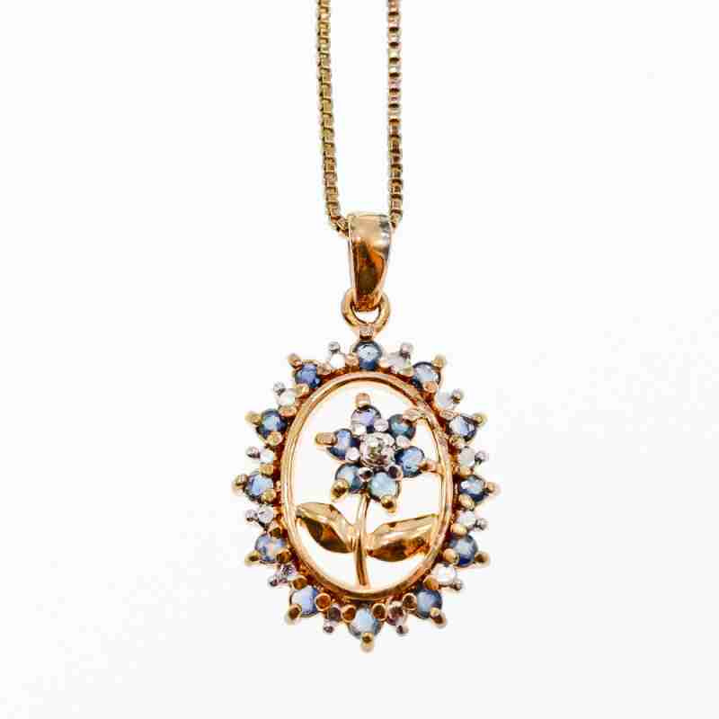 Sky Jewelry Серебряная цепочка с кулоном в позолоте с сапфирами