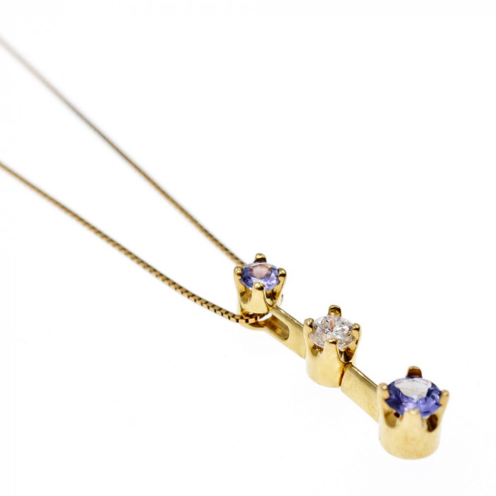 Sky Jewelry Золотая цепочка с кулоном с танзанит и белый сапфир