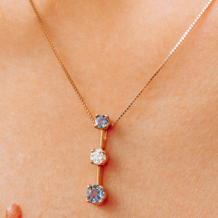 Sky Jewelry Золотая цепочка с кулоном с танзанит и белый сапфир