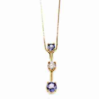 Sky Jewelry Золотая цепочка с кулоном с танзанит и белый сапфир
