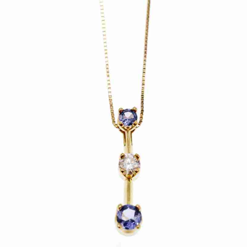 Sky Jewelry Золотая цепочка с кулоном с танзанит и белый сапфир