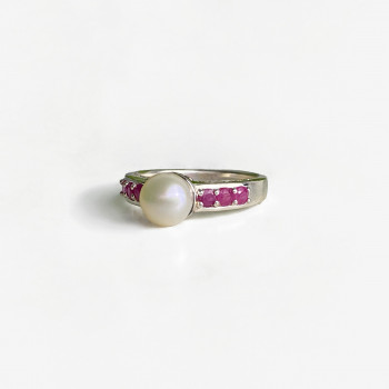 Sky Jewelry Кольцо из серебра с жемчугом и камнями шпинель  Идиллия 888