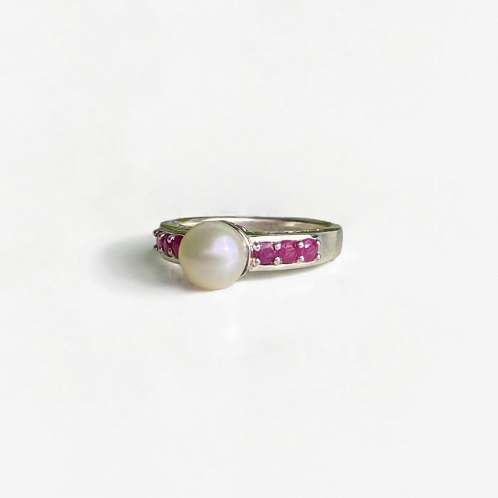 Sky Jewelry Кольцо из серебра с жемчугом и камнями шпинель  Идиллия 888