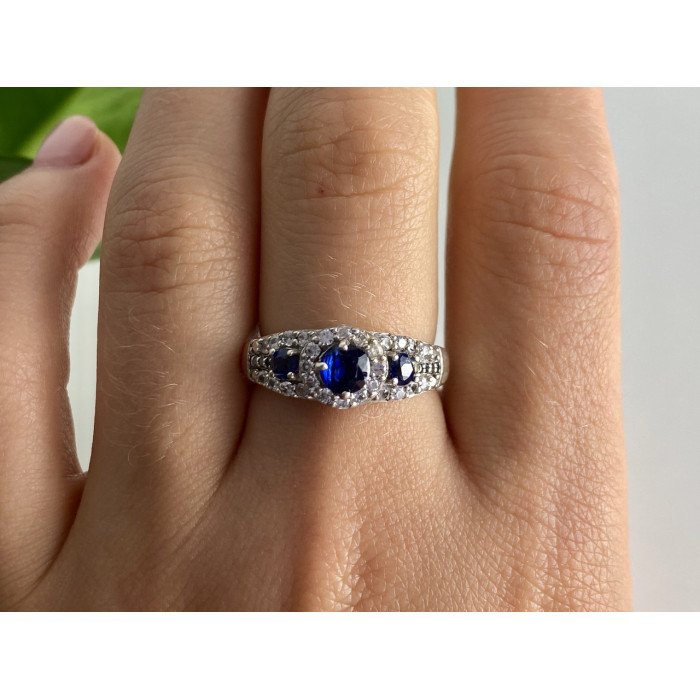 Sky Jewelry Кольцо из серебра  с камнями сапфир и берилл    Королева 272