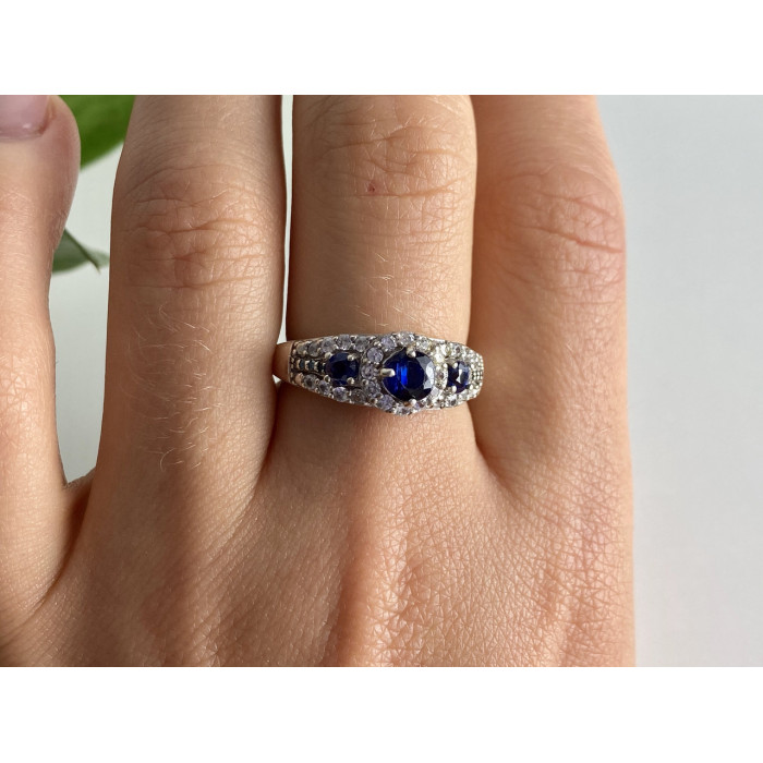 Sky Jewelry Кольцо из серебра  с камнями сапфир и берилл    Королева 272