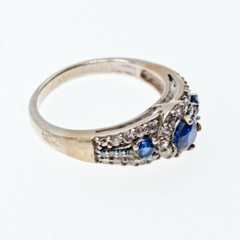 Sky Jewelry Кольцо из серебра  с камнями сапфир и берилл    Королева 272