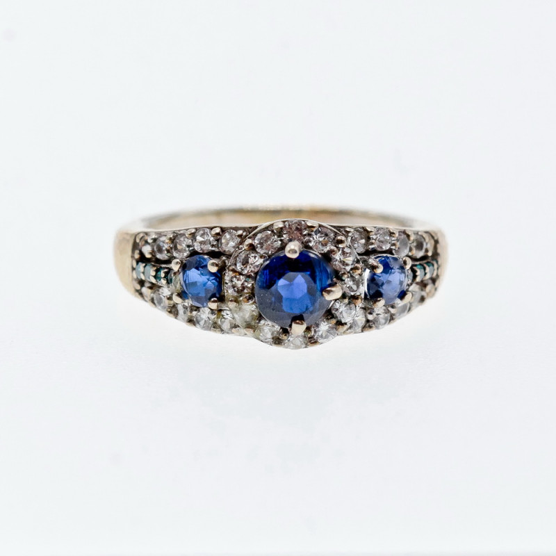 Sky Jewelry Кольцо из серебра  с камнями сапфир и берилл    Королева 272