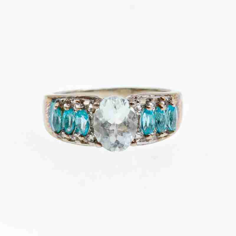 Sky Jewelry Кольцо из серебра с аквамаринами  Восторг  221