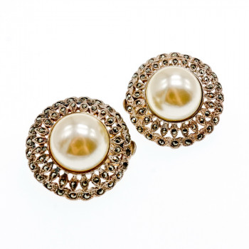 Sky Jewelry Серебряные серьги клипсы с жемчугом и марказитом  Винтаж