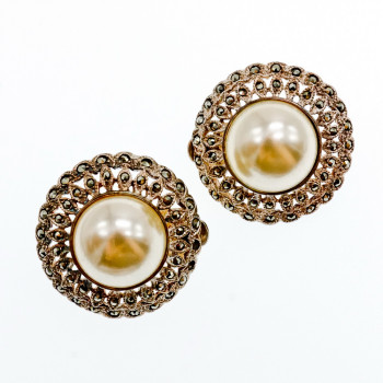 Sky Jewelry Серебряные серьги клипсы с жемчугом и марказитом  Винтаж