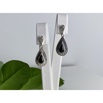 Sky Jewelry Серебряные серьги с ониксом Винтаж