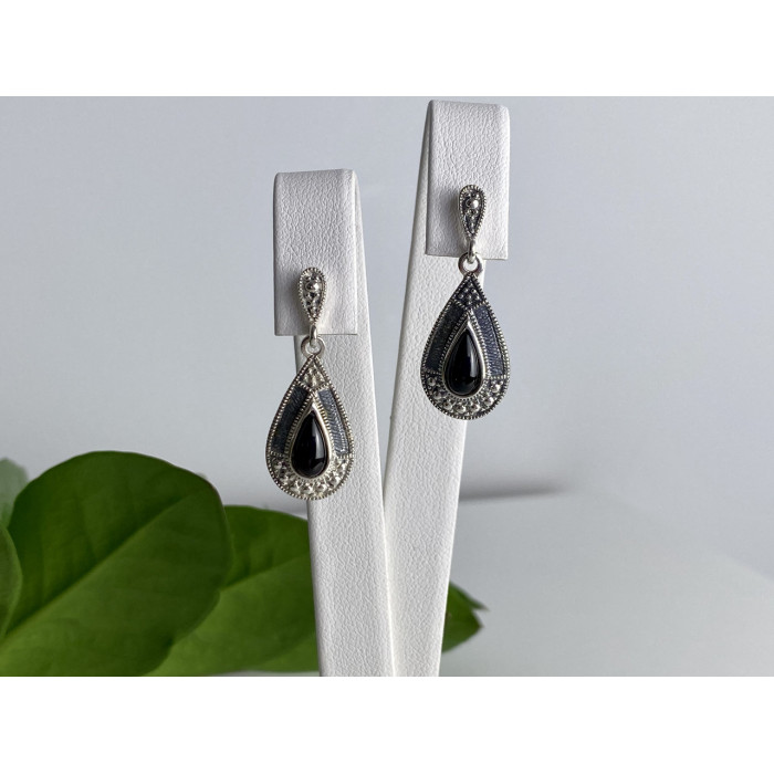 Sky Jewelry Серебряные серьги с ониксом Винтаж