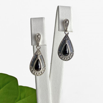 Sky Jewelry Серебряные серьги с ониксом Винтаж