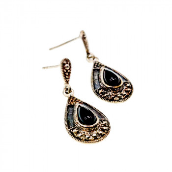 Sky Jewelry Серебряные серьги с ониксом Винтаж