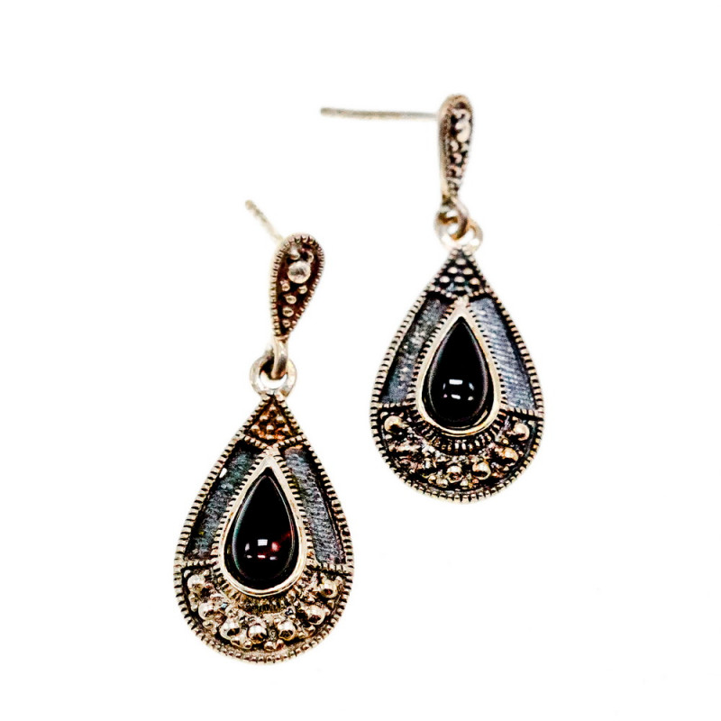 Sky Jewelry Серебряные серьги с ониксом Винтаж