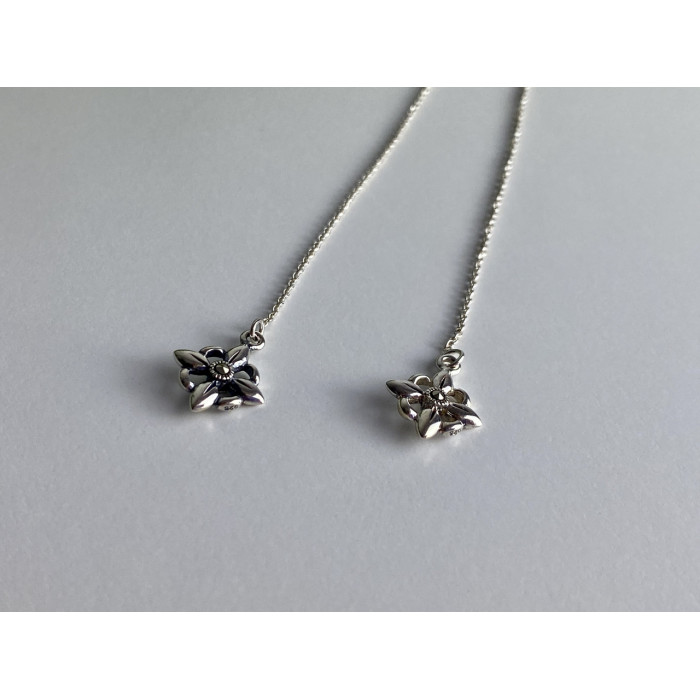 Sky Jewelry Серебряные серьги-протяжки (продевки)  с марказитом