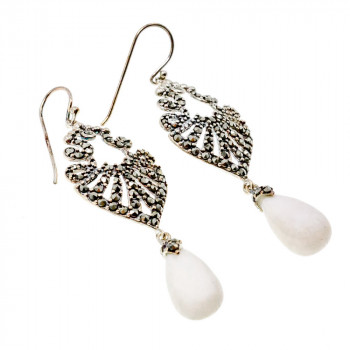 Sky Jewelry Серебряные серьги с перламутром и марказитом   Восторг