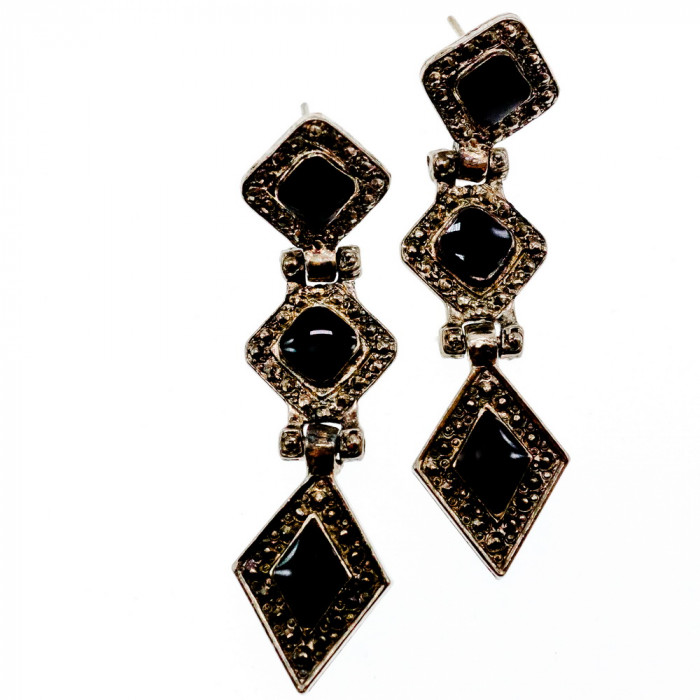 Sky Jewelry Серебряные серьги с ониксом  Винтаж