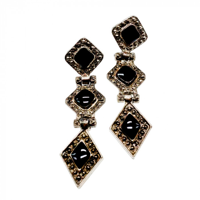 Sky Jewelry Серебряные серьги с ониксом  Винтаж