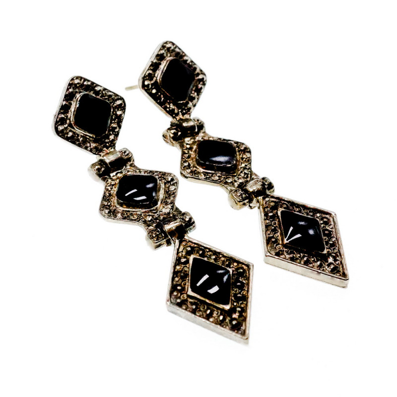 Sky Jewelry Серебряные серьги с ониксом  Винтаж