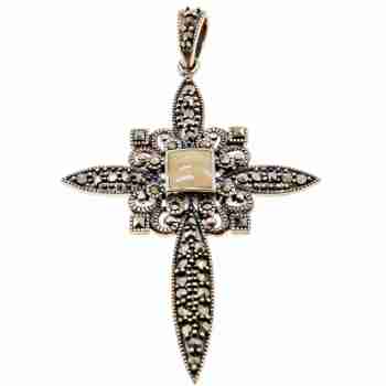 Sky Jewelry Серебряный крест с камнями морион и агат