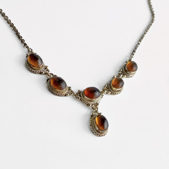 Sky Jewelry Серебряное ожерелье с янтарем Винтаж 0001