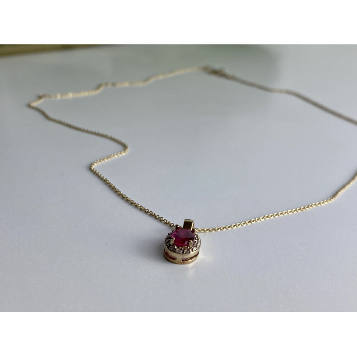 Sky Jewelry Серебряная цепочка с кулоном в позолоте с розовой шпинелью и фианитами