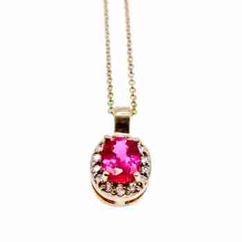 Sky Jewelry Серебряная цепочка с кулоном в позолоте с розовой шпинелью и фианитами